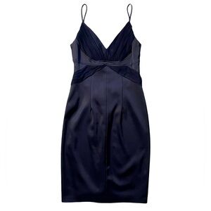David Meister Navy Satin Cocktail Dress Size 4